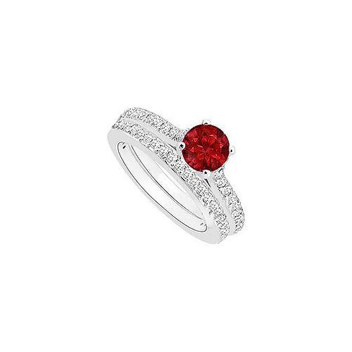 Ruby and Diamond Engagement Ring with Wedding Band Set : 14K White Gold - 0.75 CT TGW-JewelryKorner-com