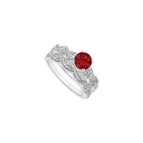 Ruby and Diamond Engagement Ring with Wedding Band Set : 14K White Gold - 0.80 CT TGW-JewelryKorner-com