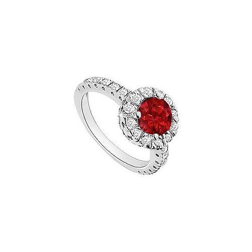 Ruby and Diamond Halo Engagement Ring : 14K White Gold - 1.30 CT TGW-JewelryKorner-com