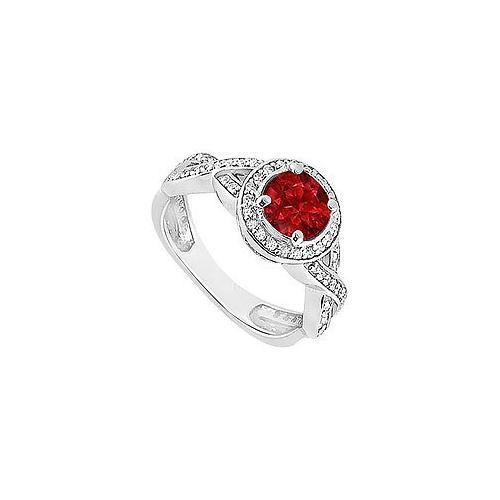 Ruby and Diamond Halo Engagement Ring : 14K White Gold - 1.40 CT TGW-JewelryKorner-com