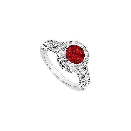 Ruby and Diamond Halo Engagement Ring : 14K White Gold - 2.00 CT TGW-JewelryKorner-com