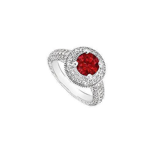 Ruby and Diamond Halo Engagement Ring : 14K White Gold - 2.15 CT TGW-JewelryKorner-com