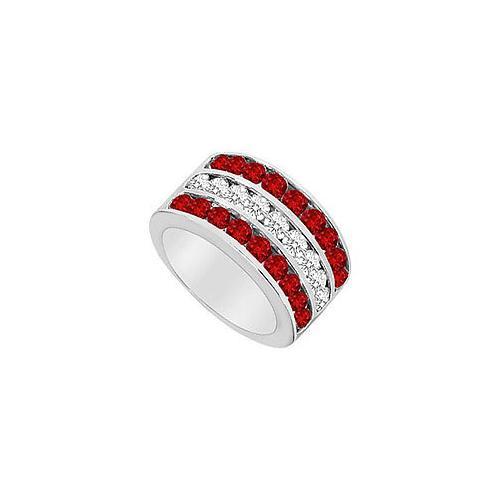 Ruby and Diamond Row Ring : 14K White Gold - 2.50 CT TGW-JewelryKorner-com
