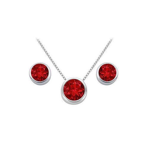 Ruby Pendant and Stud Earrings Set in Sterling Silver 2.00 CT TGW-JewelryKorner-com