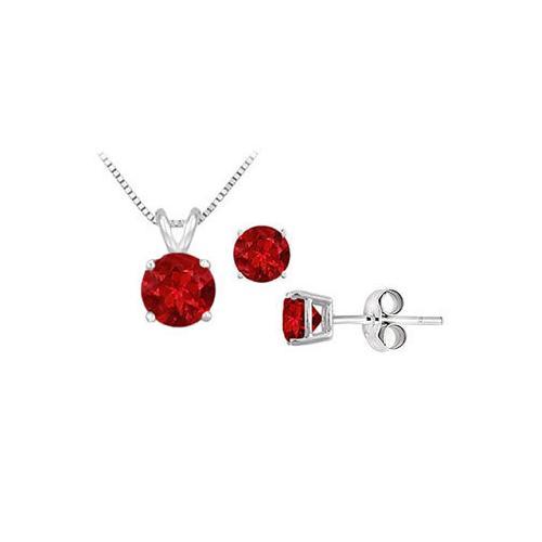 Ruby Solitaire Pendant with Earrings Set in Sterling Silver 2.00 CT TGW-JewelryKorner-com