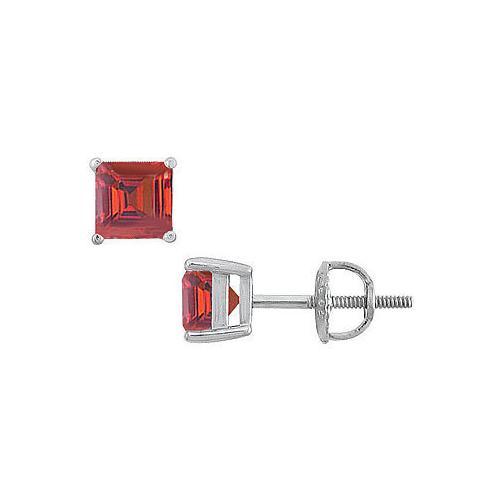 Ruby Stud Earrings : 14K White Gold - 2.00 CT TGW-JewelryKorner-com