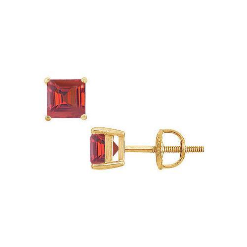 Ruby Stud Earrings : 14K Yellow Gold - 2.00 CT TGW-JewelryKorner-com