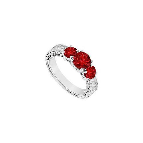 Ruby Three Stone Ring : 14K White Gold - 0.75 CT TGW-JewelryKorner-com