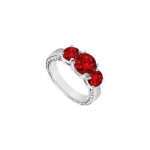 Ruby Three Stone Ring : 14K White Gold - 1.50 CT TGW-JewelryKorner-com