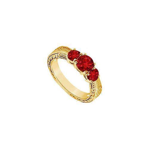 Ruby Three Stone Ring : 14K Yellow Gold - 0.50 CT TGW-JewelryKorner-com