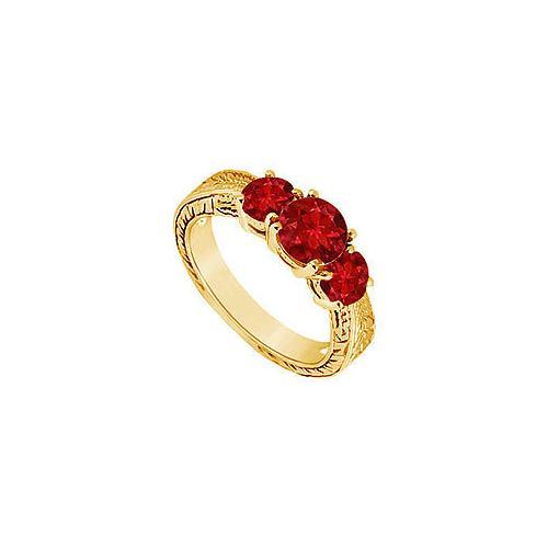 Ruby Three Stone Ring : 14K Yellow Gold - 1.00 CT TGW-JewelryKorner-com