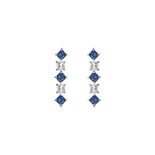 Sapphire and Diamond Earrings : 14K White Gold - 0.75 CT TGW-JewelryKorner-com