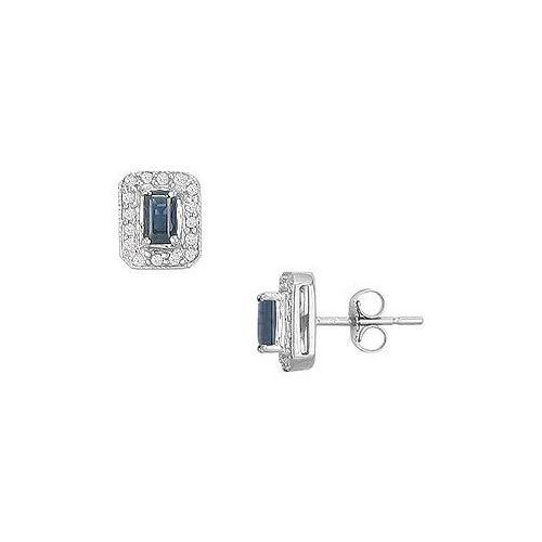 Sapphire and Diamond Earrings : 14K White Gold - 1.00 CT TGW-JewelryKorner-com