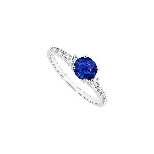 Sapphire and Diamond Engagement Ring : 14K White Gold - 0.50 CT TGW-JewelryKorner-com
