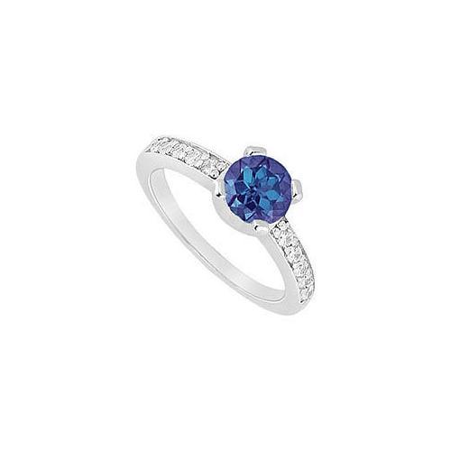 Sapphire and Diamond Engagement Ring : 14K White Gold - 0.66 CT TGW-JewelryKorner-com