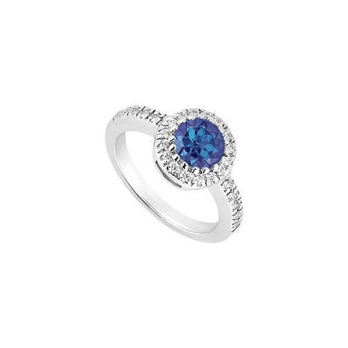 Sapphire and Diamond Engagement Ring : 14K White Gold - 0.75 CT TGW-JewelryKorner-com