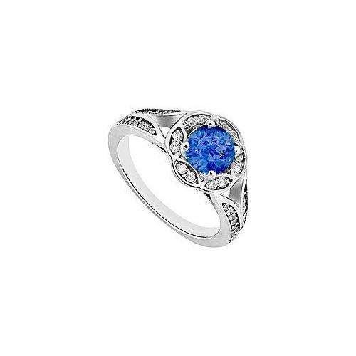 Sapphire and Diamond Engagement Ring 14K White Gold 0.75 CT TGW-JewelryKorner-com