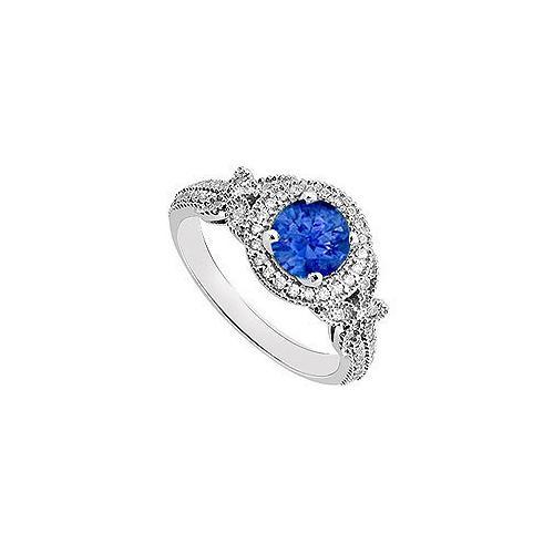 Sapphire and Diamond Engagement Ring 14K White Gold 0.80 CT TGW-JewelryKorner-com