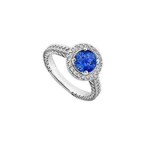 Sapphire and Diamond Engagement Ring 14K White Gold 0.85 CT TGW-JewelryKorner-com