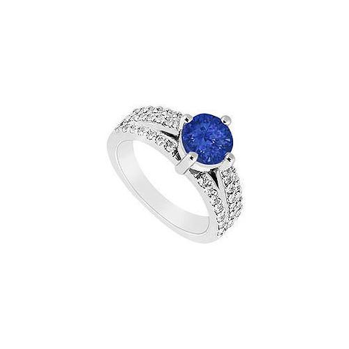 Sapphire and Diamond Engagement Ring : 14K White Gold - 1.00 CT TGW-JewelryKorner-com