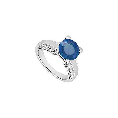 Sapphire and Diamond Engagement Ring : 14K White Gold - 1.00 CT TGW-JewelryKorner-com