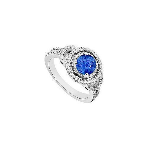 Sapphire and Diamond Engagement Ring 14K White Gold 1.00 CT TGW-JewelryKorner-com