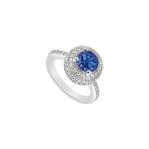 Sapphire and Diamond Engagement Ring : 14K White Gold - 1.25 CT TGW-JewelryKorner-com