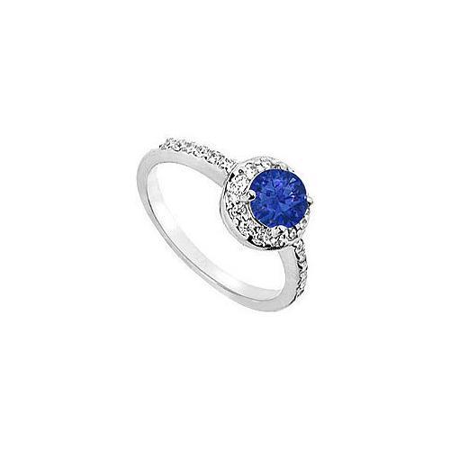 Sapphire and Diamond Engagement Ring : 14K White Gold - 1.50 CT TGW-JewelryKorner-com