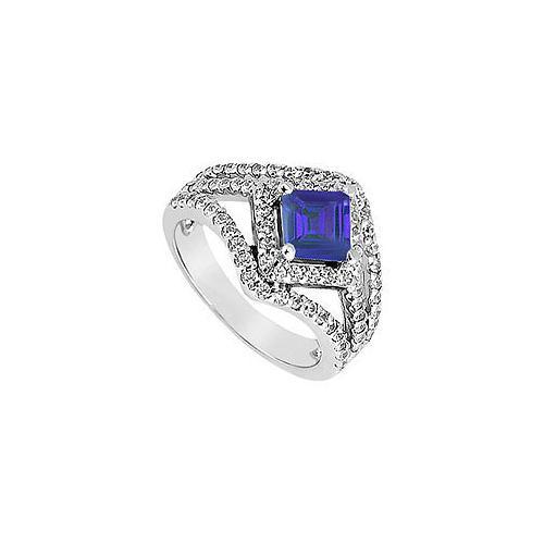 Sapphire and Diamond Engagement Ring : 14K White Gold - 1.50 CT TGW-JewelryKorner-com