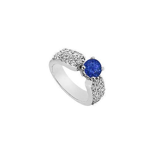 Sapphire and Diamond Engagement Ring : 14K White Gold - 2.00 CT Diamonds-JewelryKorner-com