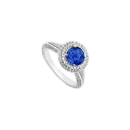 Sapphire and Diamond Engagement Ring : 14K White Gold 2.00 CT TGW-JewelryKorner-com