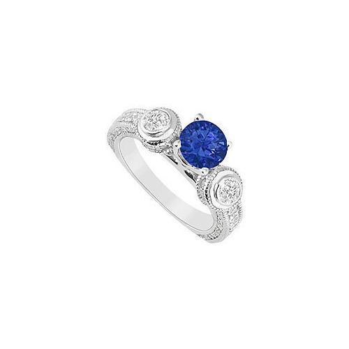 Sapphire and Diamond Engagement Ring : 14K White Gold - 2.00 CT TGW-JewelryKorner-com