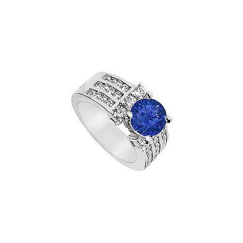 Sapphire and Diamond Engagement Ring : 14K White Gold - 2.25 CT TGW-JewelryKorner-com