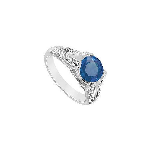 Sapphire and Diamond Engagement Ring : 14K White Gold - 2.50 CT TGW-JewelryKorner-com