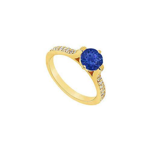 Sapphire and Diamond Engagement Ring : 14K Yellow Gold - 0.75 CT TGW-JewelryKorner-com