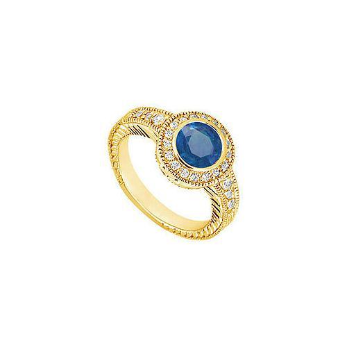 Sapphire and Diamond Engagement Ring : 14K Yellow Gold - 0.75 CT TGW-JewelryKorner-com