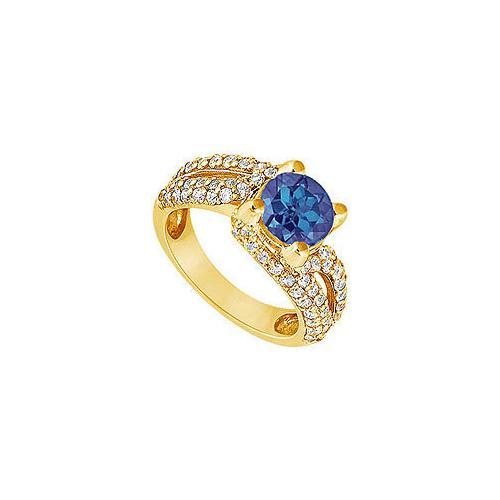 Sapphire and Diamond Engagement Ring : 14K Yellow Gold - 1.00 CT TGW-JewelryKorner-com