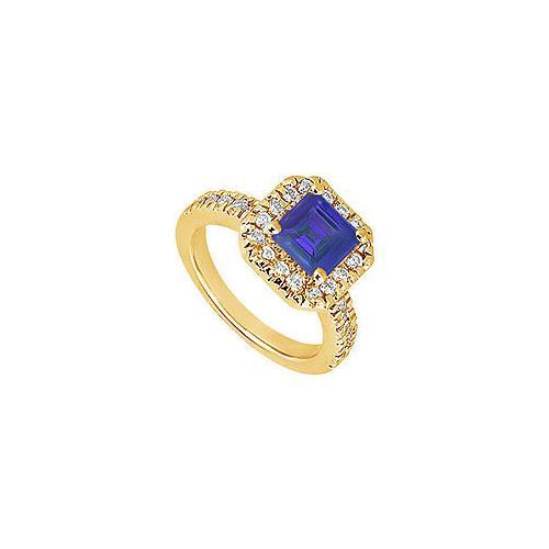Sapphire and Diamond Engagement Ring : 14K Yellow Gold - 1.00 CT TGW-JewelryKorner-com