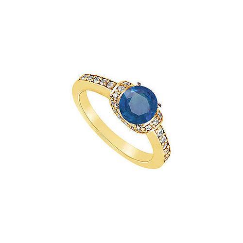Sapphire and Diamond Engagement Ring : 14K Yellow Gold - 1.25 CT TGW-JewelryKorner-com