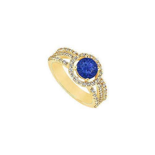 Sapphire and Diamond Engagement Ring : 14K Yellow Gold - 1.25 CT TGW-JewelryKorner-com