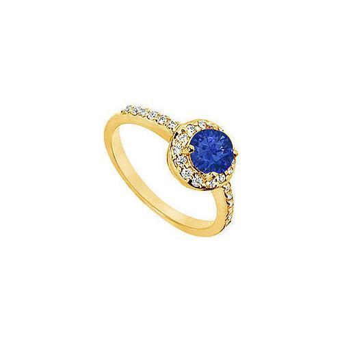 Sapphire and Diamond Engagement Ring : 14K Yellow Gold - 1.50 CT TGW-JewelryKorner-com