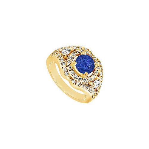 Sapphire and Diamond Engagement Ring : 14K Yellow Gold - 1.50 CT TGW-JewelryKorner-com