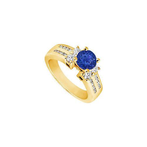 Sapphire and Diamond Engagement Ring : 14K Yellow Gold - 1.75 CT TGW-JewelryKorner-com