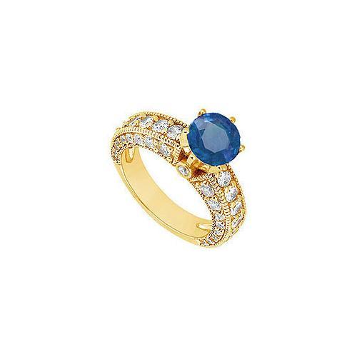 Sapphire and Diamond Engagement Ring : 14K Yellow Gold - 2.00 CT TGW-JewelryKorner-com