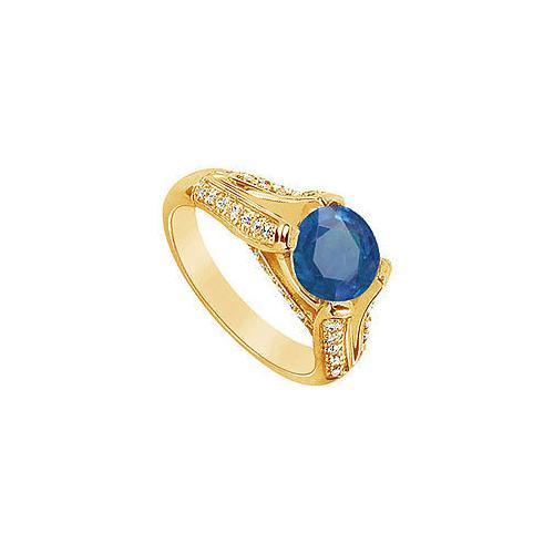 Sapphire and Diamond Engagement Ring : 14K Yellow Gold - 2.50 CT TGW-JewelryKorner-com