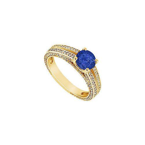 Sapphire and Diamond Engagement Ring : 14K Yellow Gold - 3.00 CT TGW-JewelryKorner-com