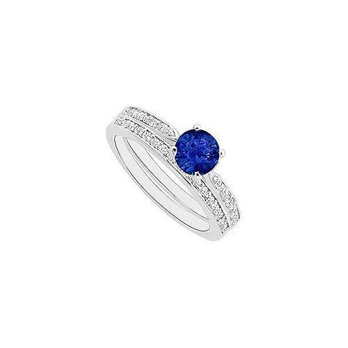 Sapphire and Diamond Engagement Ring with Wedding Band Set : 14K White Gold - 0.60 CT TG-JewelryKorner-com
