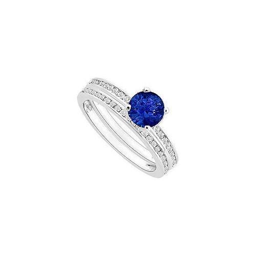 Sapphire and Diamond Engagement Ring with Wedding Band Set : 14K White Gold - 0.75 CT TGW-JewelryKorner-com