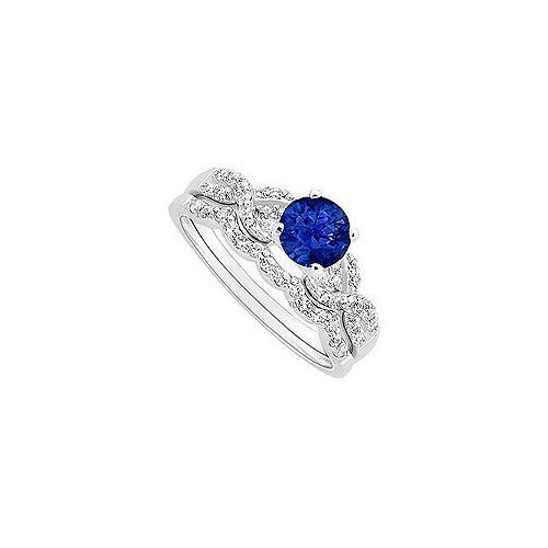 Sapphire and Diamond Engagement Ring with Wedding Band Set : 14K White Gold - 0.90 CT TGW-JewelryKorner-com