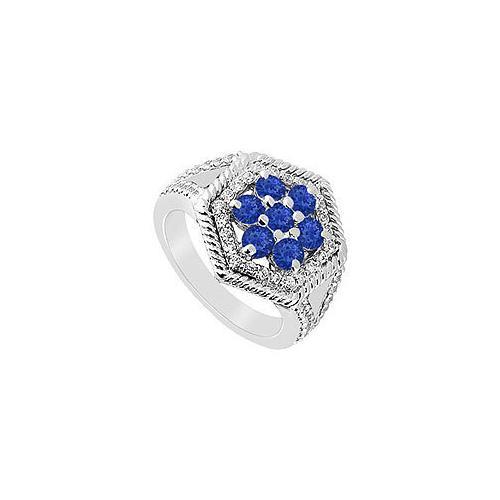 Sapphire and Diamond Flower Ring : 14K White Gold - 1.50 CT TGW-JewelryKorner-com